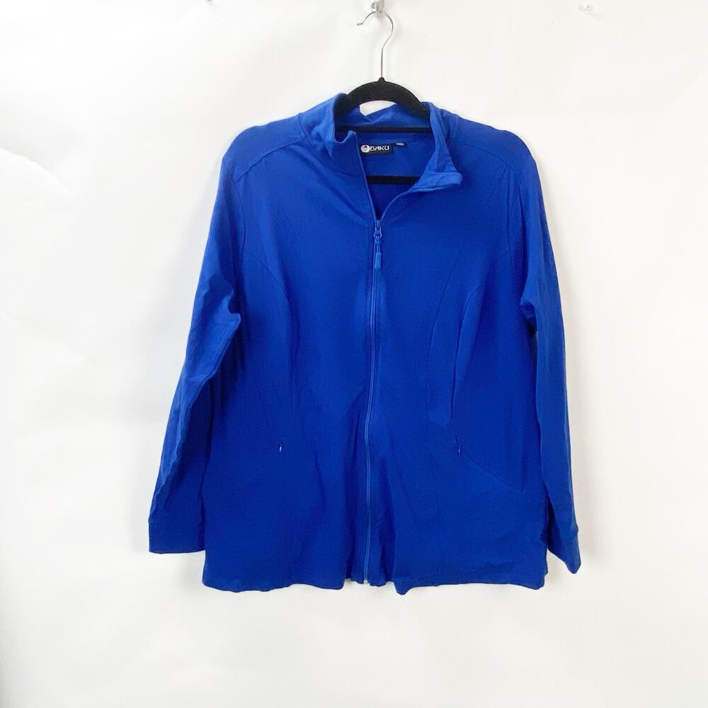 Baku Long Sleeve Zip Up Mock Neck Jacket Cotton Blue Women's Plus 2x Activewear - Picture 2 of 10